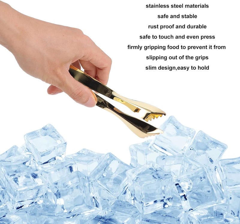 Chazcool Ice Tongs, Gold Tongs for Serving Food, Stainless Steel Serving Tong Sugar Cubes Tongs, Ice Cube Tong for Camping Barbecue Salad Desserts Frying Party Coffee Bar - Image 4
